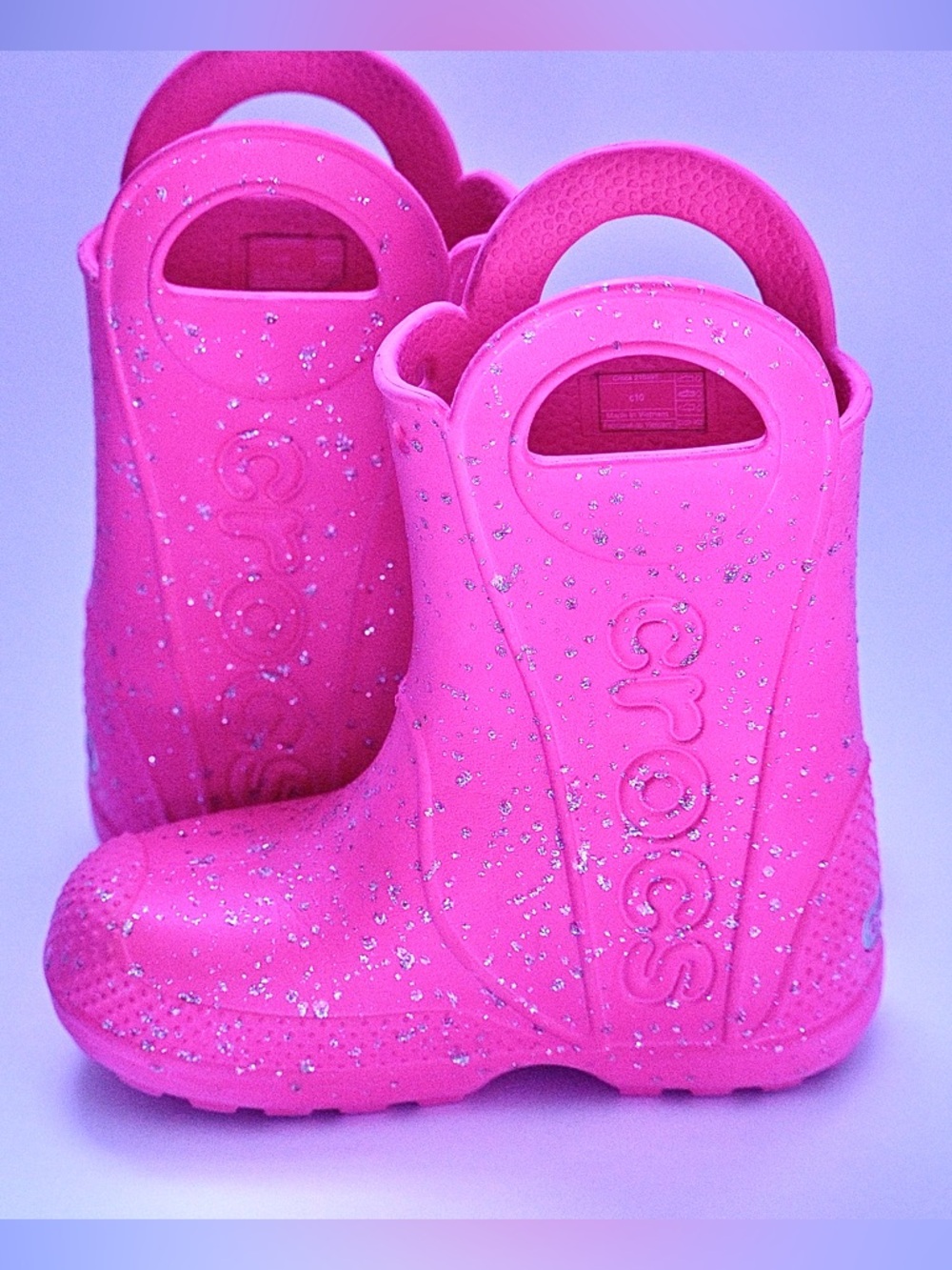 💖 Crocs Kids Rain Boots – Pink Glitter – Size C10 💖 - Picture 9 of 12